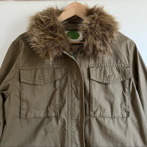 Anthropologie Faux Fur-Trimmed Field Parka Olive Green Jacket Women’s Medium - Picture 7 of 16
